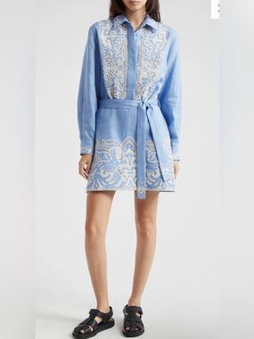 Alémais Arion Linen Embroidered Long Sleeve Mini Dress